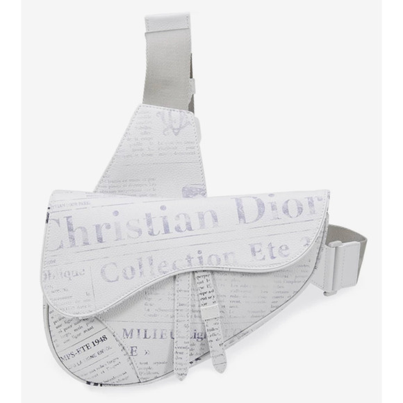 Dior x Daniel Arsham Newspaper Print Saddle White Logo Crossbody Fanny Bum Bag - Picture 1 of 12